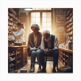 Old Couple In A Pharmacy 1 Canvas Print