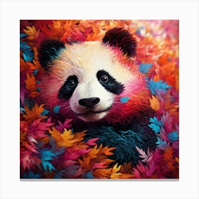 Panda Bear In Autumn Leaves 1 Canvas Print