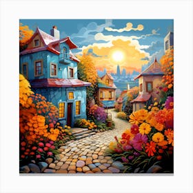 Of A Village At Sunset Canvas Print