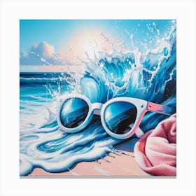Vibrant and Impressionistic - Realistic Painting of a Splash of Water and Sunglasses Canvas Print