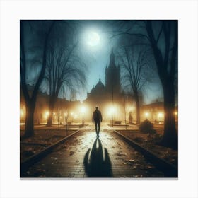 Man Walking In The Park At Night Canvas Print
