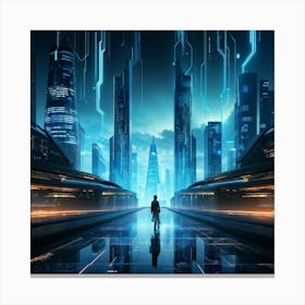 Ai Encapsulates A Futuristic Cityscape Algorithms Visualized As Glowing Streams Flowing Into Encryp (7) Canvas Print