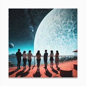 People Standing In Front Of The Moon Canvas Print