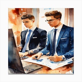 Watercolor Illustration Of Two Businessmen Canvas Print