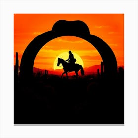 Cowboy Silhouette At Sunset 1 Canvas Print