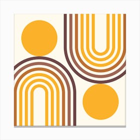 Mid Century Modern Geometric in retro gold brown terracotta (Rainbow and Sun Abstract Design) 9 Canvas Print