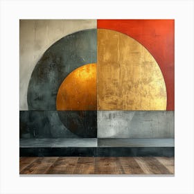 'Solar Crescendo', a striking piece that captures the intensity and warmth of the sun as it reaches the zenith of its daily arc. The artwork is a study in contrasts, with a fiery semicircle meeting its cool, shadowed counterpart, set against a backdrop that blends rustic charm with urban austerity.  Solar Art, Rustic Modern, Warm Contrasts.  #SolarCrescendo, #ContrastArt, #UrbanRustic.  'Solar Crescendo' offers a powerful visual statement, ideal for those who seek to bring the essence of a sunset inside. It blends the raw with the refined and the vibrant with the subdued, making it a versatile piece for both contemporary and traditional spaces looking for a touch of drama and sophistication. Canvas Print