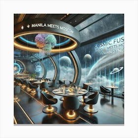 A Futuristic Restaurant Named Cosmic Fusion Canvas Print