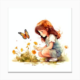 Little Girl With Butterfly Canvas Print