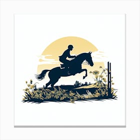 Silhouette Of Horse And Rider Canvas Print