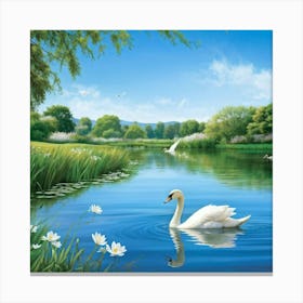 Swans In The Water 5 Canvas Print