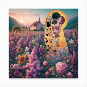 gustav klimt garden with the kiss print Canvas Print