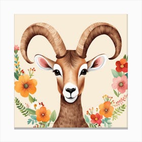 Floral Baby Ibex Nursery Illustration (31) Canvas Print