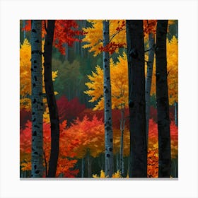 A Vibrant Autumn Forest With Trees Displaying Brilliant Red, Orange, And Yellow Leaves 1 Canvas Print