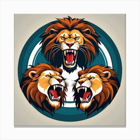 3 Angry Male Lion Roar On Circle Logo Canvas Print