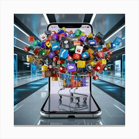 Shopping Cart With Mobile Phone Icons Canvas Print