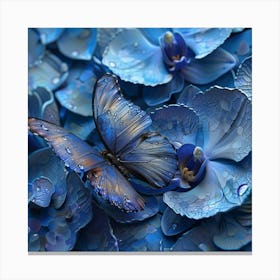 Blue Butterfly On Orchids Canvas Print