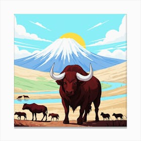 Bulls In The Desert 10 Canvas Print