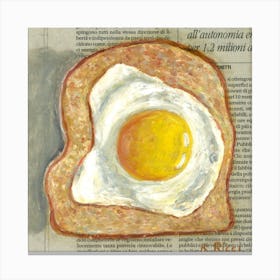 French Toast With Fried Egg On Newspaper Minimal Food Kitchen Canvas Print
