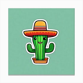 Mexico Cactus With Mexican Hat Sticker 2d Cute Fantasy Dreamy Vector Illustration 2d Flat Cen (6) Canvas Print
