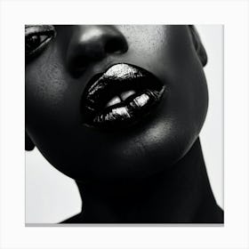 Close Up Of Full Sealed Lips Shades Of Ebony Against A Stark White Backdrop Symbolizing Silence A Canvas Print