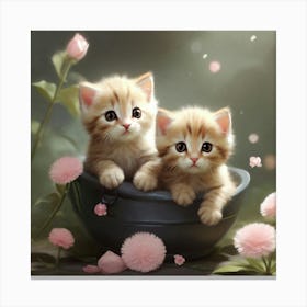 Kittens In A Bowl Canvas Print