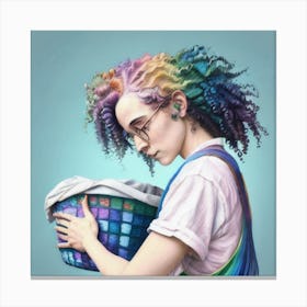 Girl With Rainbow Hair and Laundry Canvas Print