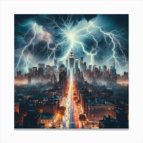 Lightning Storm In New York City Canvas Print