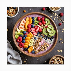 A Vibrant Smoothie Bowl Topped With Fresh Fruits Chia Seeds Coconut Flakes And Granola Presented In Canvas Print