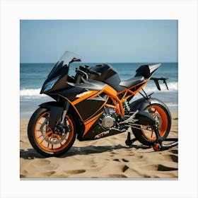 Black & Orange KTM Superbike With Full Body-kit At Beach Front Canvas Print