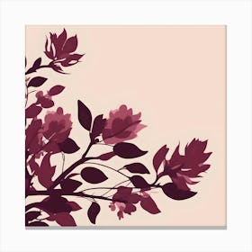 Burgundy Branches and Leaves on Beige Background Canvas Print