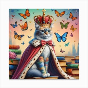 The King of Books - Surrealistic Painting of a Cat on a Book Throne Canvas Print