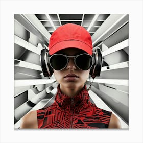 Dj Girl With Headphones Canvas Print