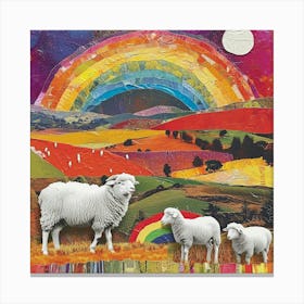 Rainbow Sheep Kitsch Collage 1 Canvas Print