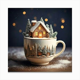 Firefly Charming Miniature Winter Cottage In A Cozy Cup 27985 (2) Canvas Print