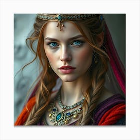 Portrait Of A Beautiful European Lady In Traditional Costume Ai Canvas Print