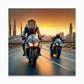 Lion On A Motorcycle 3 Canvas Print
