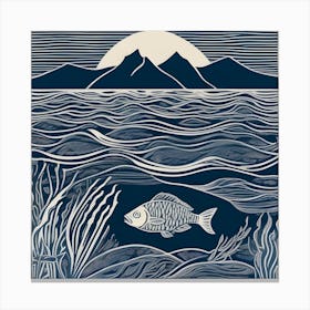 Fish In The Sea Linocut 5 Canvas Print