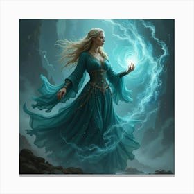 A Powerful Sorceress Casting A Spell, Surrounded By Swirling Magical Energy 1 Canvas Print