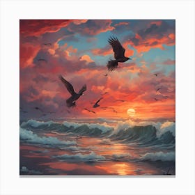 Crows At Sunset Canvas Print