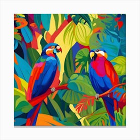 Parrots In The Jungle Fauvism Tropical Birds in the Jungle 9 Canvas Print