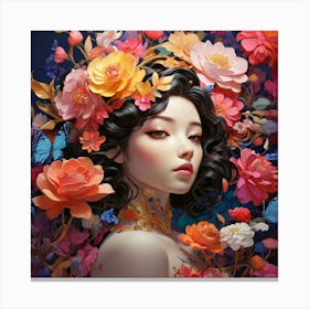 Chinese Girl With Flowers Canvas Print