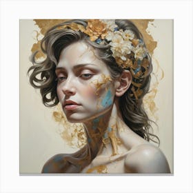 Woman With Flowers On Her Face Art Print Canvas Print