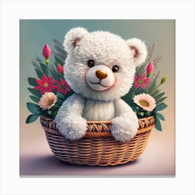 Teddy Bear In A Basket 3 Canvas Print