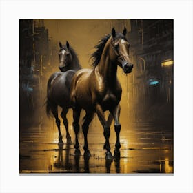 Two Horses In The Rain Canvas Print