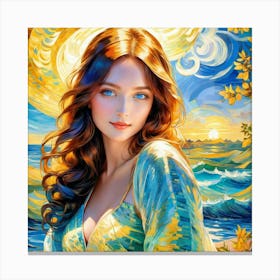 Beautiful Woman By The Sea ghj Canvas Print