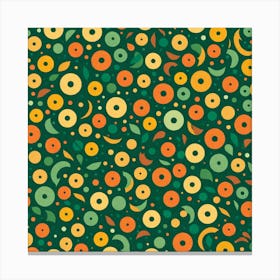 Green And Orange pattern, A Pattern Featuring Fruit like Shapes And Mustard Rustic Green And Orange Colors, Flat Art, 122 Canvas Print