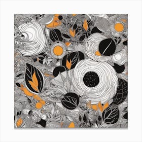 Black And Orange Flowers Canvas Print