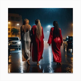 Three Women Walking In The Rain Canvas Print
