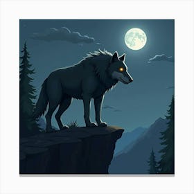 A Giant Wolf With Glowing Eyes Standing On A Cliff Edge 1 Canvas Print